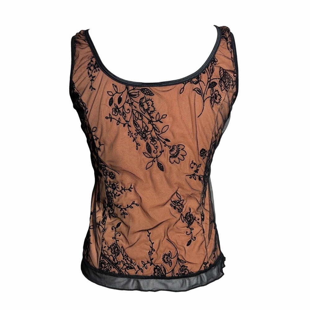 Vintage Y2K Brown Black Floral Lace Mesh Top Petite S/L Whimsigoth Fairy JTB - Picture 4 of 11